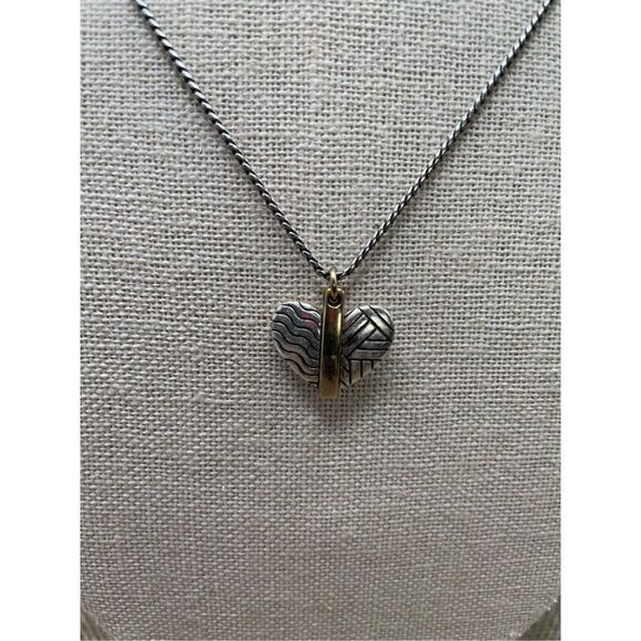 Brighton Acoma Two-Tone Reversible Line Detail Petite Heart Pendant Necklace - Picture 2 of 6